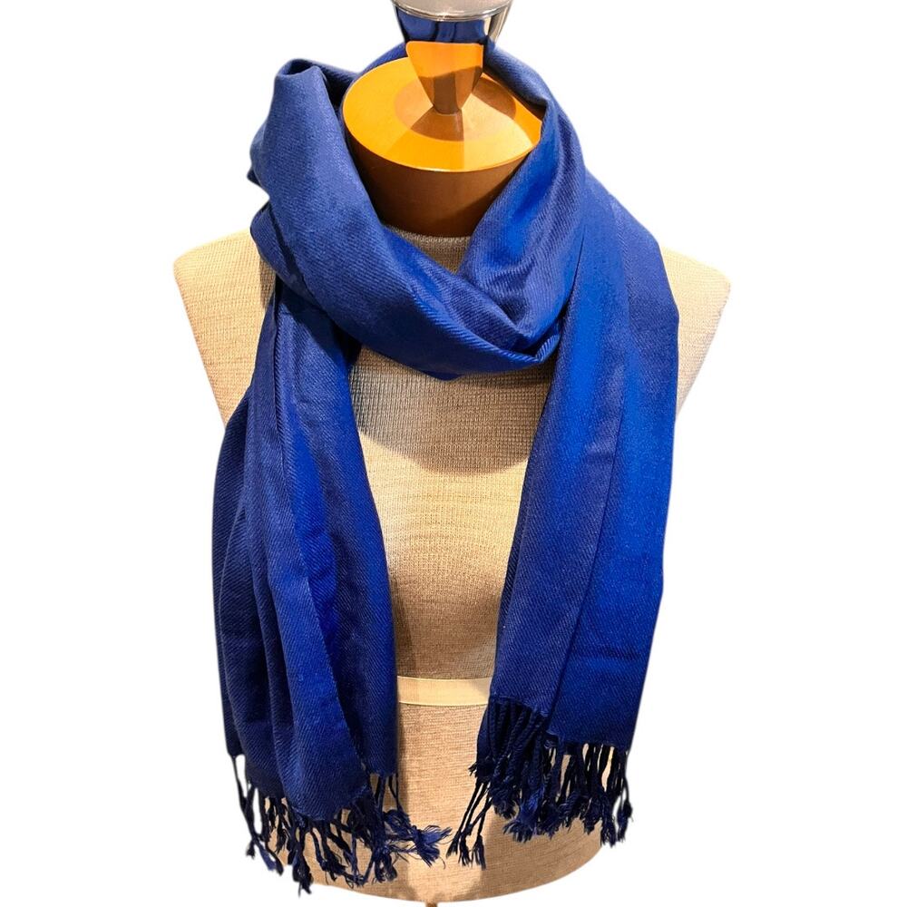 Womens Pashmina Scarf Rectangular Fringed Royal Blue Shawl